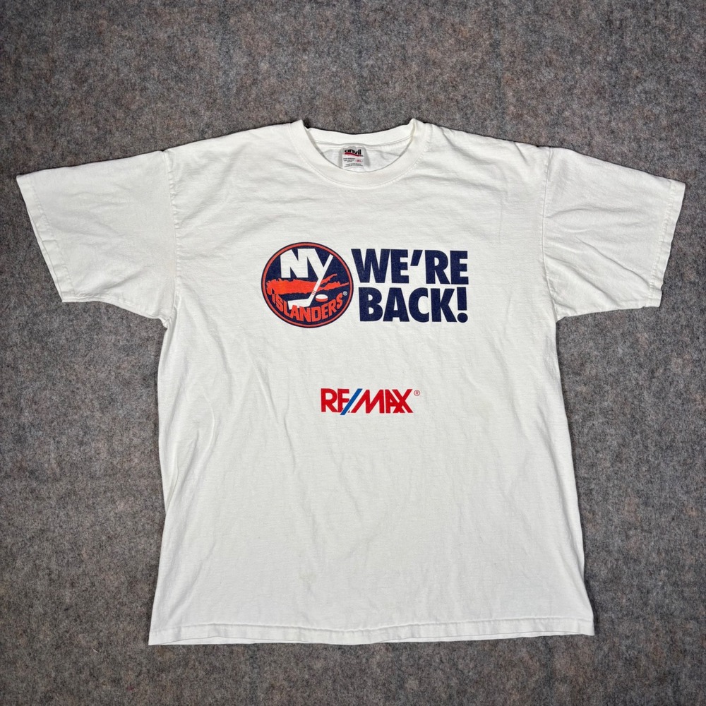 Anvil NY Islanders T-Shirt Mens XL White We're Back RE/MAX Hockey Vintage‎ Promo